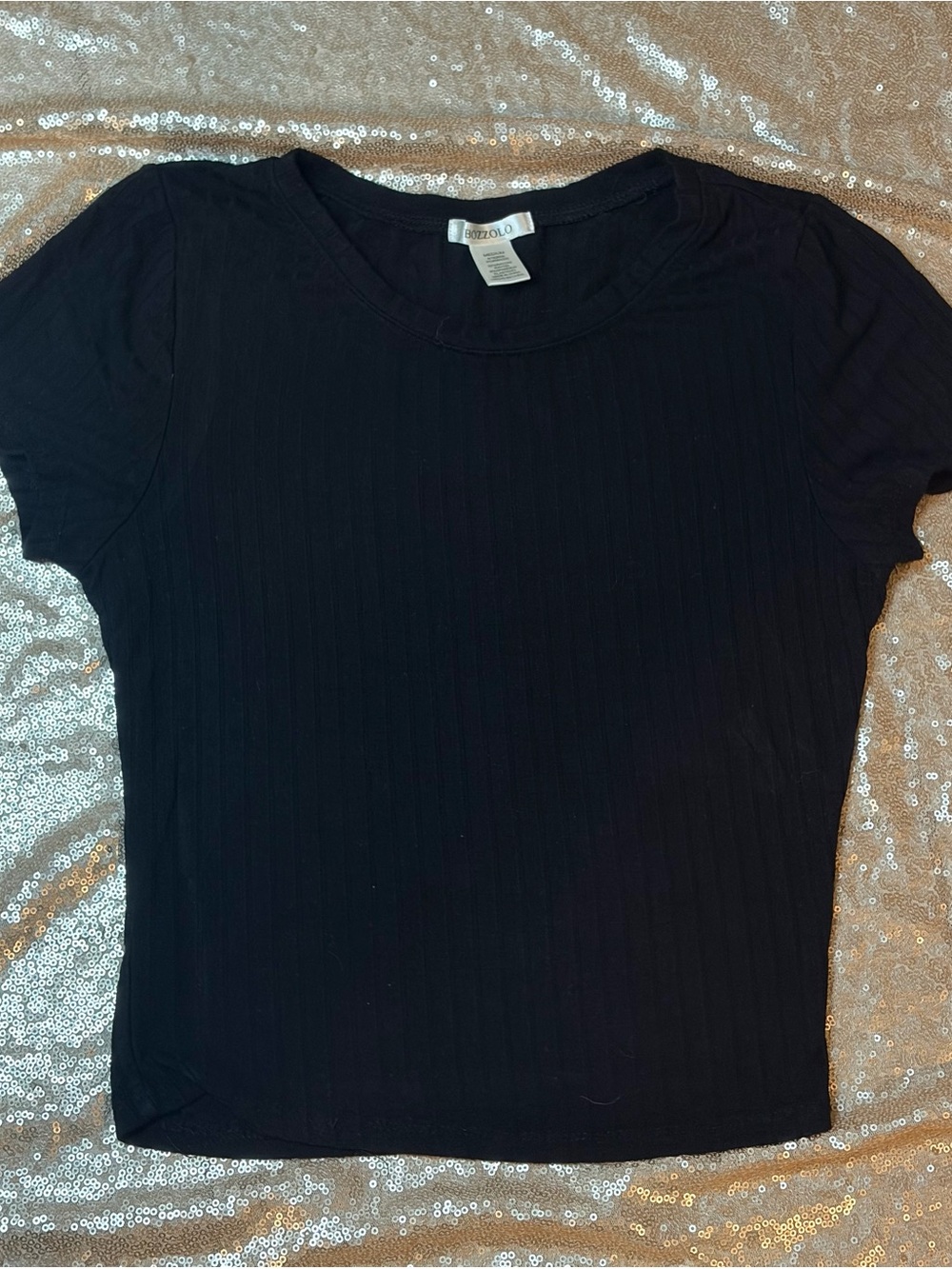 Bozzolo Black Ribbed Short-Sleeve Tee